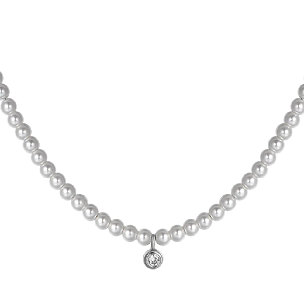 COLLANA DONNA IN ACCIAIO CON PERLE CON CRISTALLO BIANCO - Image 4