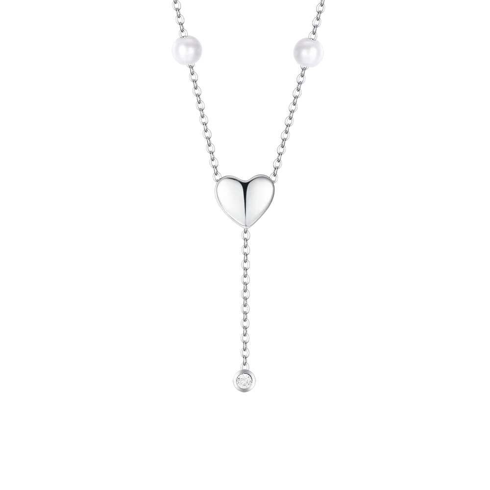 COLLANA DONNA IN ACCIAIO CON PERLE, CUORE E ZIRCONE BIANCO