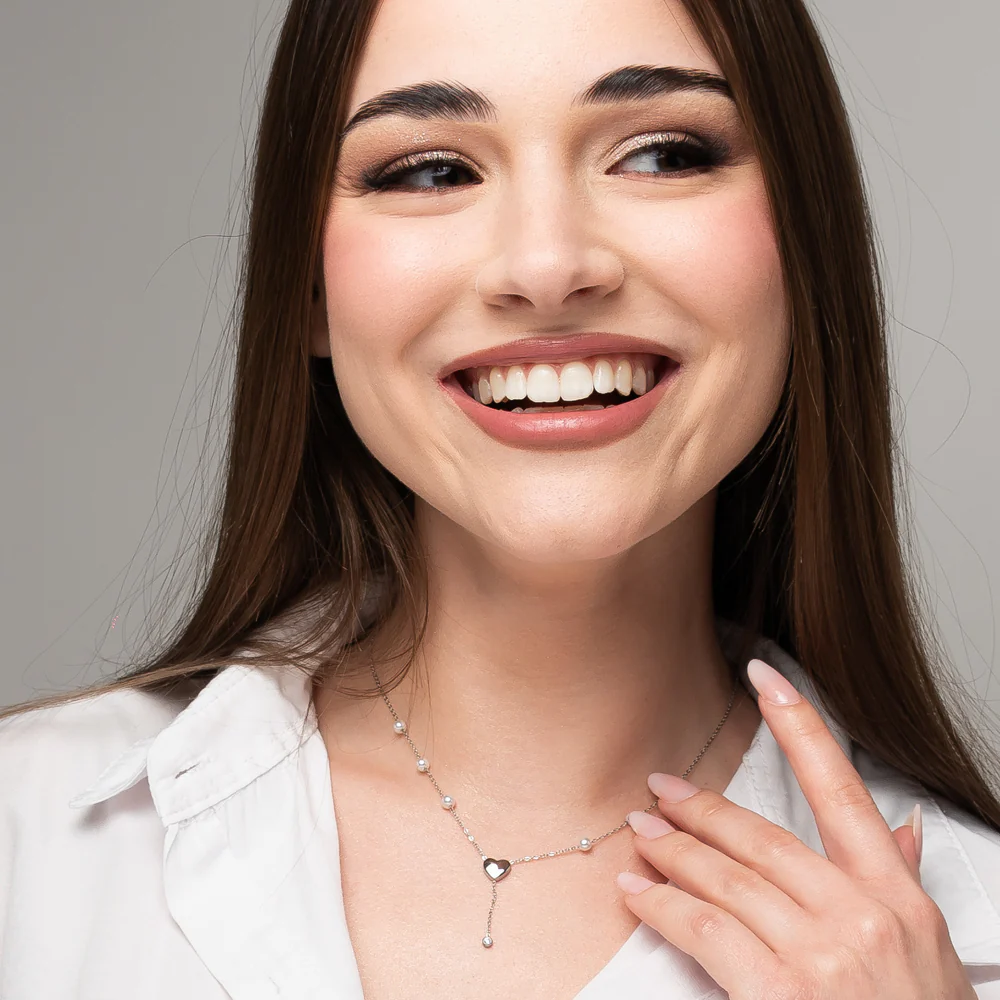 COLLANA DONNA IN ACCIAIO CON PERLE, CUORE E ZIRCONE BIANCO - Image 3