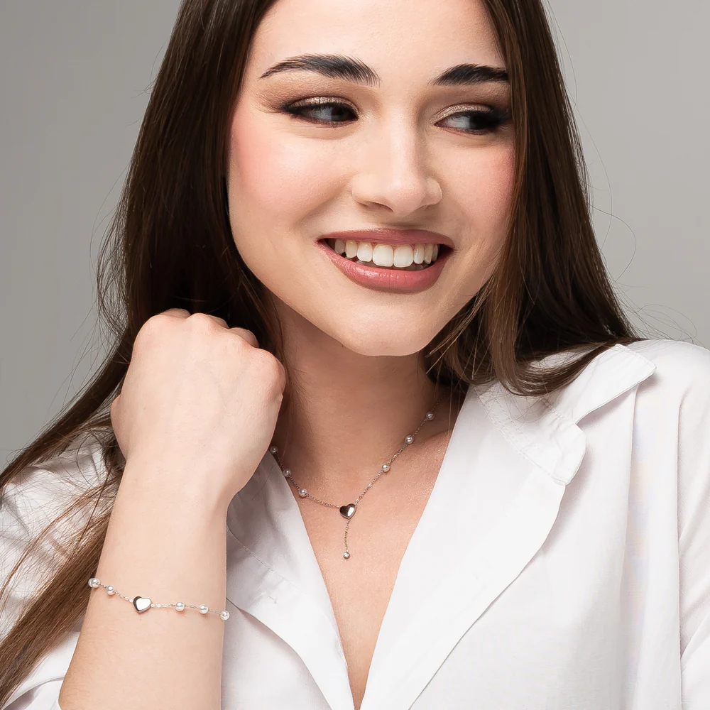 COLLANA DONNA IN ACCIAIO CON PERLE, CUORE E ZIRCONE BIANCO - Image 4