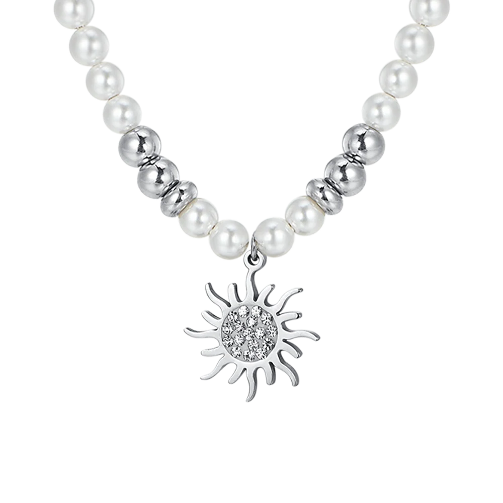 COLLANA DONNA IN ACCIAIO CON PERLE E SOLE - Image 4