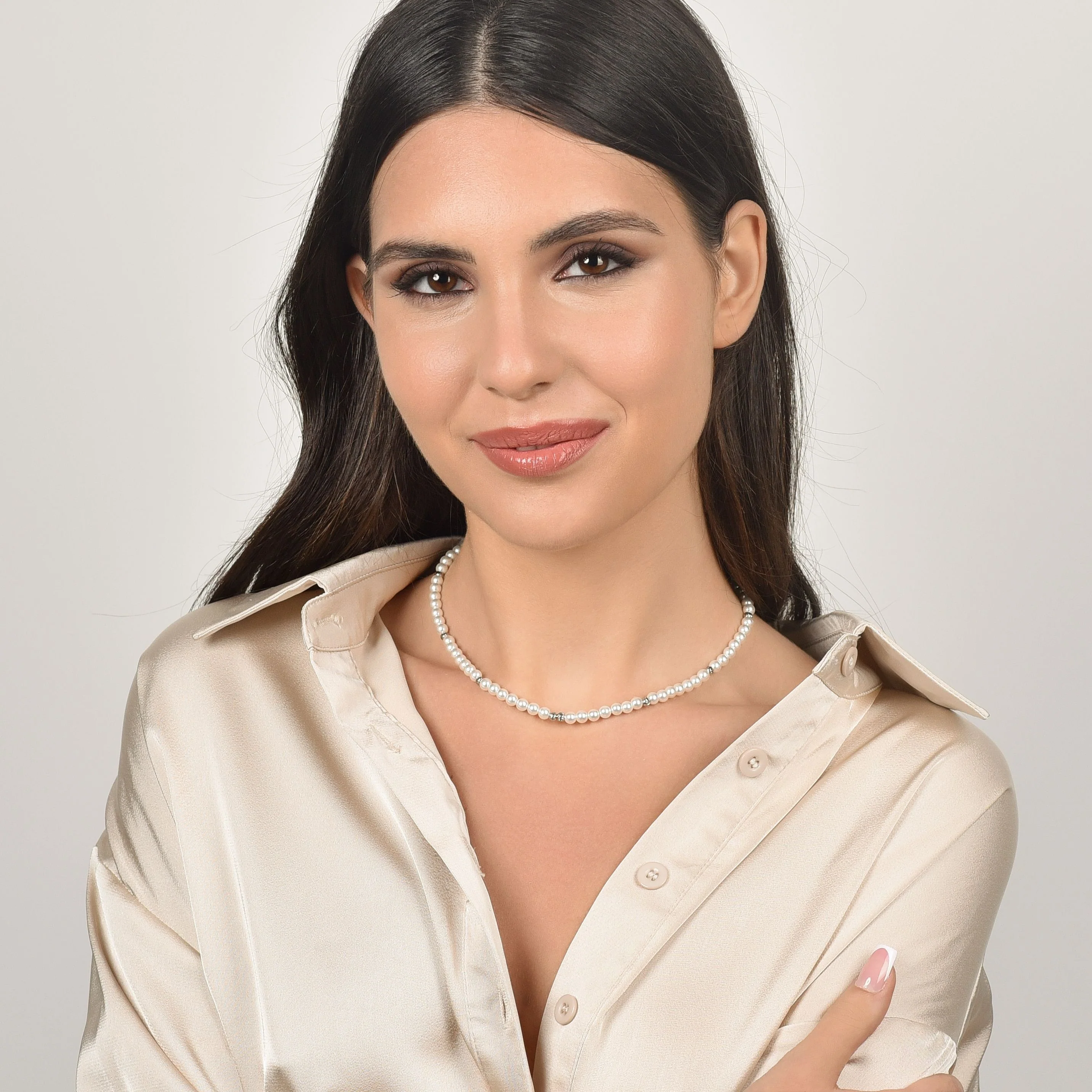 COLLANA DONNA IN ACCIAIO CON PERLE ED ELEMENTI IN ACCIAIO - Image 3