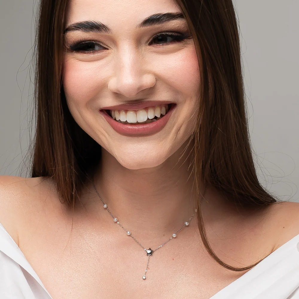 COLLANA DONNA IN ACCIAIO CON PERLE, STELLA E ZICONE BIANCO - Image 3