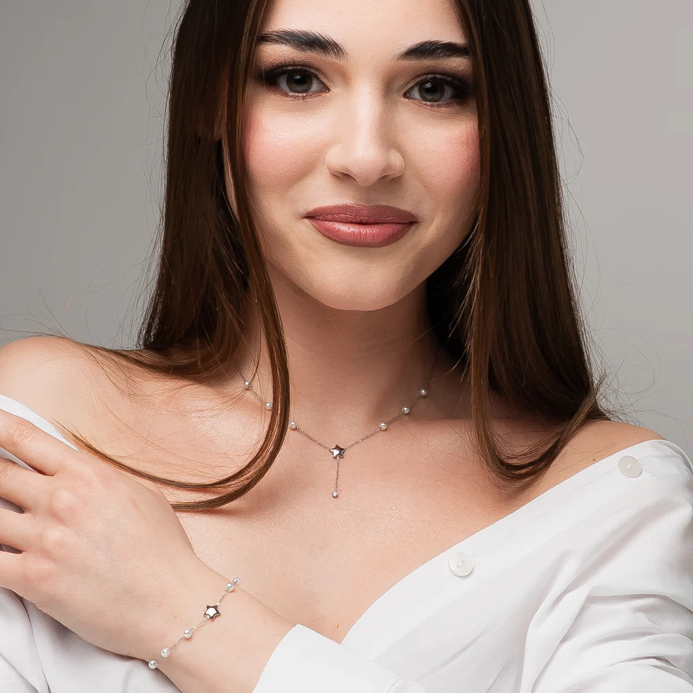 COLLANA DONNA IN ACCIAIO CON PERLE, STELLA E ZICONE BIANCO - Image 4