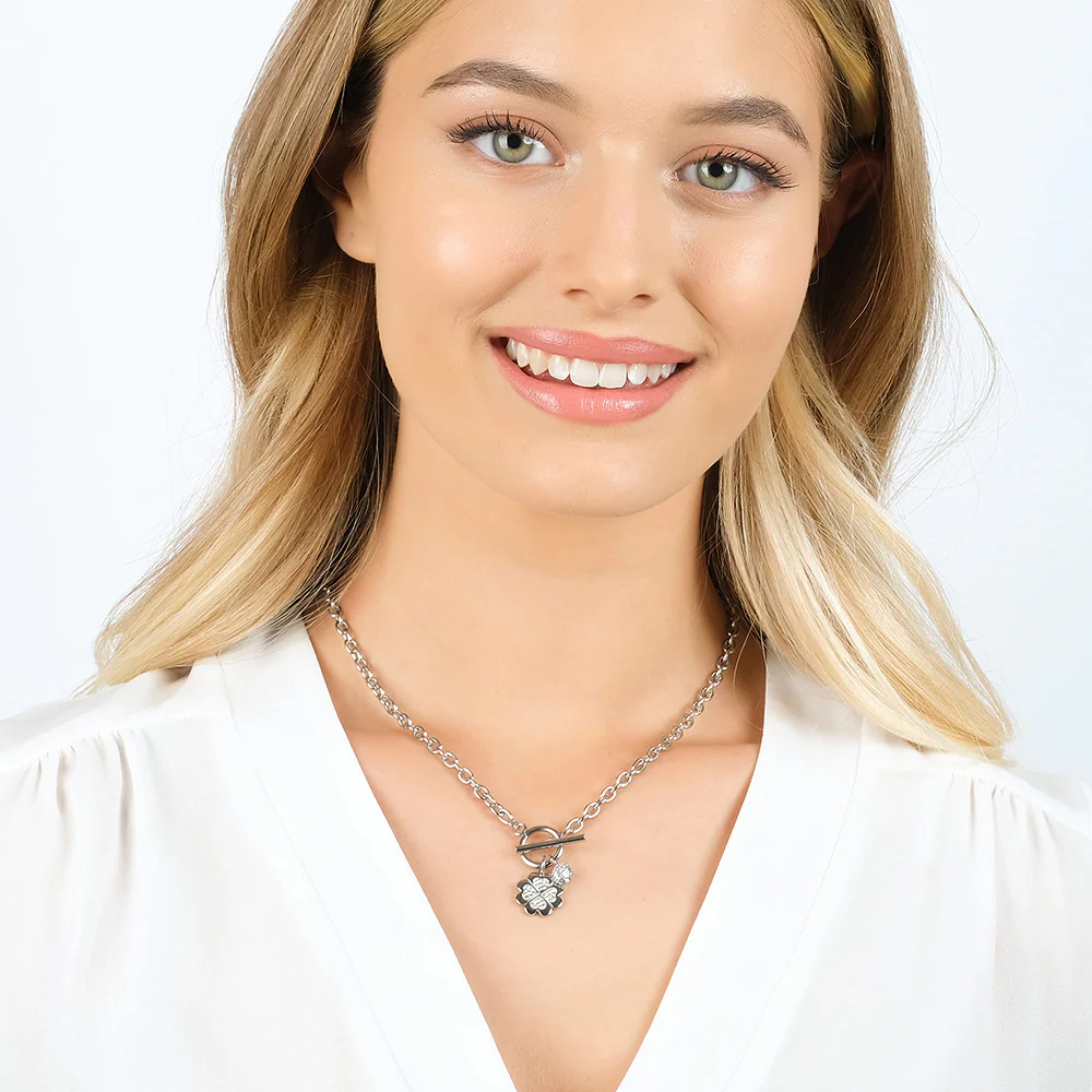 COLLANA DONNA IN ACCIAIO CON QUADRIFOGLIO CON CRISTALLI BIANCHI - Image 3