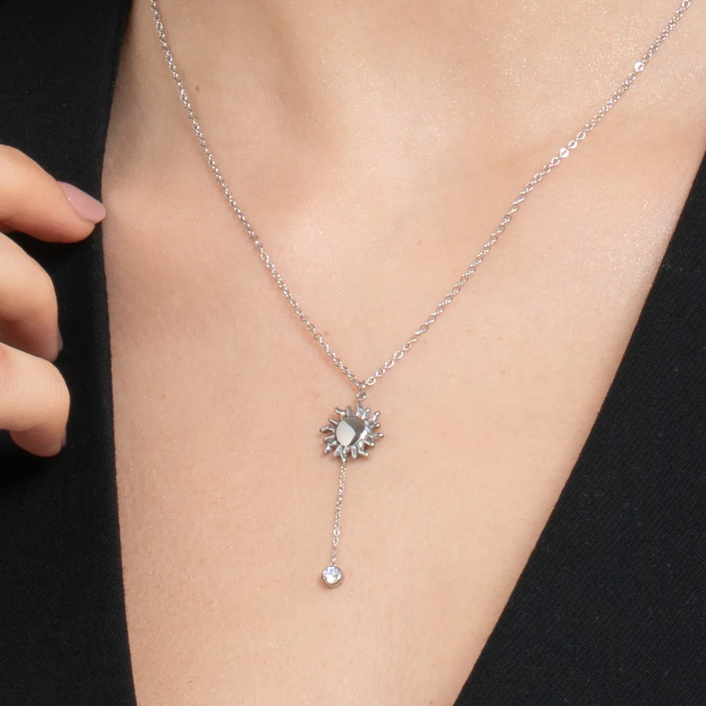 COLLANA DONNA IN ACCIAIO CON SOLE E CRISTALLO BIANCO - Image 2