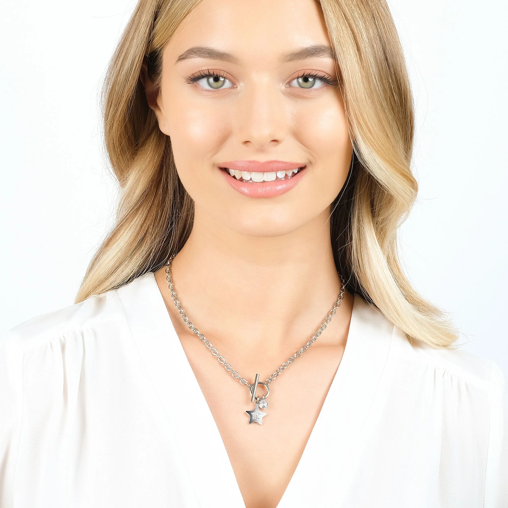 COLLANA DONNA IN ACCIAIO CON STELLA CON CRISTALLI BIANCHI - Image 3