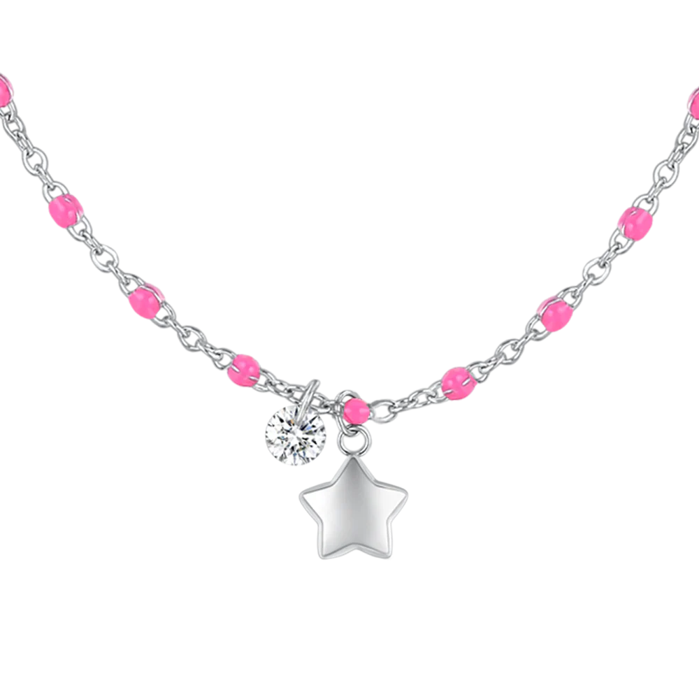 COLLANA DONNA IN ACCIAIO CON STELLA, CRTISTALLO E PIETRE CON SMALTO FUCSIA - Image 4