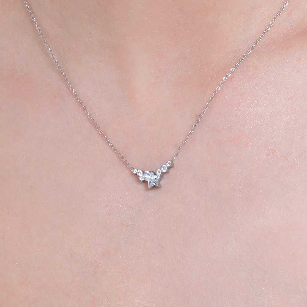 COLLANA DONNA IN ACCIAIO CON STELLA E CRISTALLI BIANCHI - Image 2