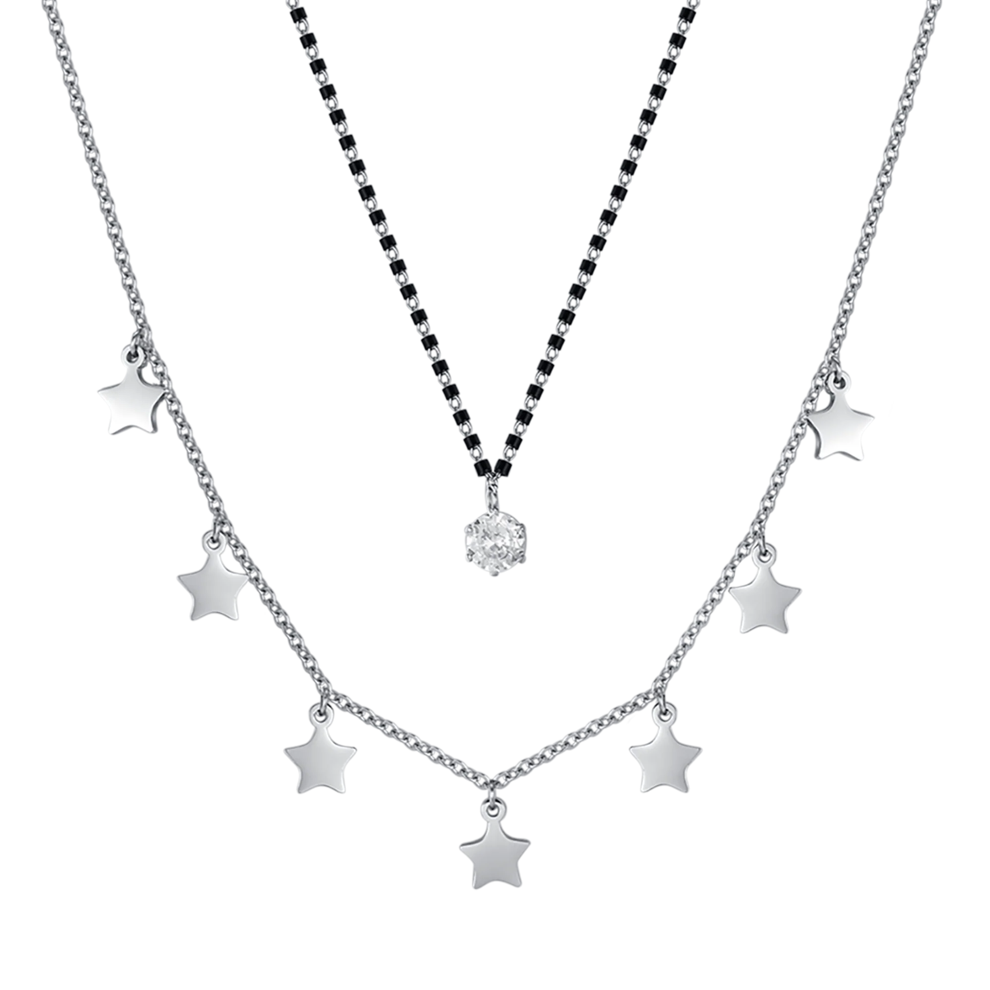 COLLANA DONNA IN ACCIAIO CON STELLE, ELEMENTI IP NERO E CRISTALLO BIANCO - Image 4