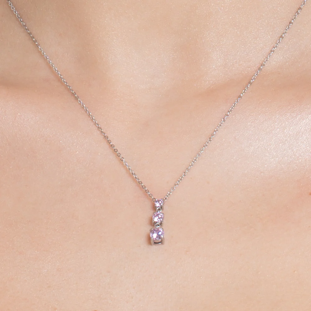 COLLANA DONNA IN ACCIAIO CON ZIRCONI ROSA - Image 2