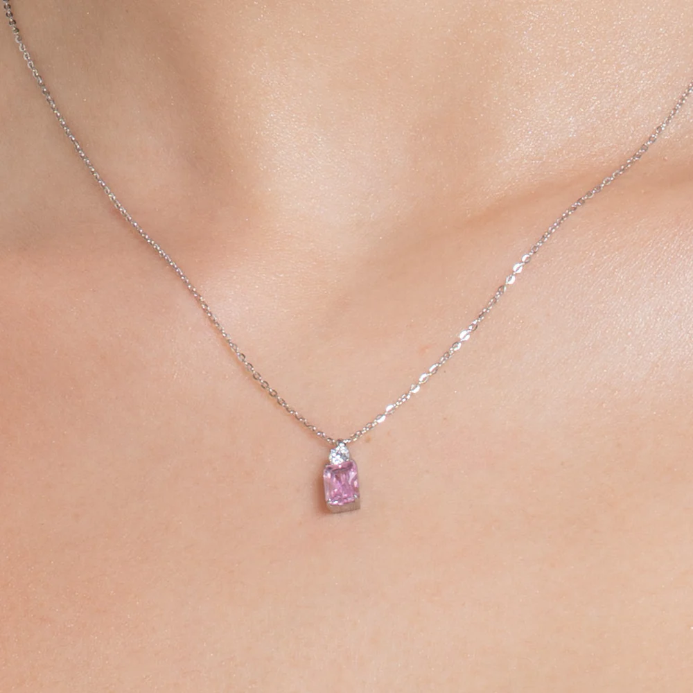 COLLANA DONNA IN ACCIAIO CON ZIRCONI ROSA E BIANCO - Image 2