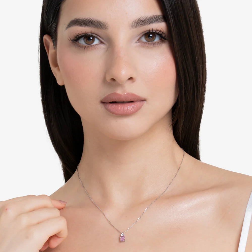 COLLANA DONNA IN ACCIAIO CON ZIRCONI ROSA E BIANCO - Image 3