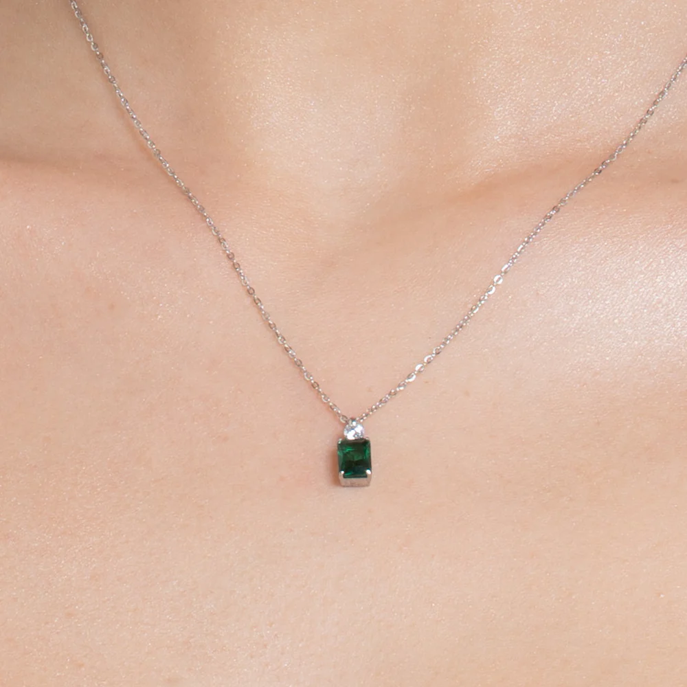 COLLANA DONNA IN ACCIAIO CON ZIRCONI VERDE E BIANCO - Image 2