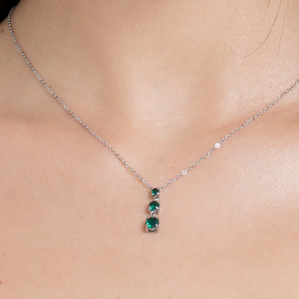 COLLANA DONNA IN ACCIAIO CON ZIRCONI VERDI - Image 2