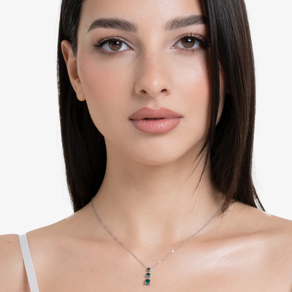 COLLANA DONNA IN ACCIAIO CON ZIRCONI VERDI - Image 3