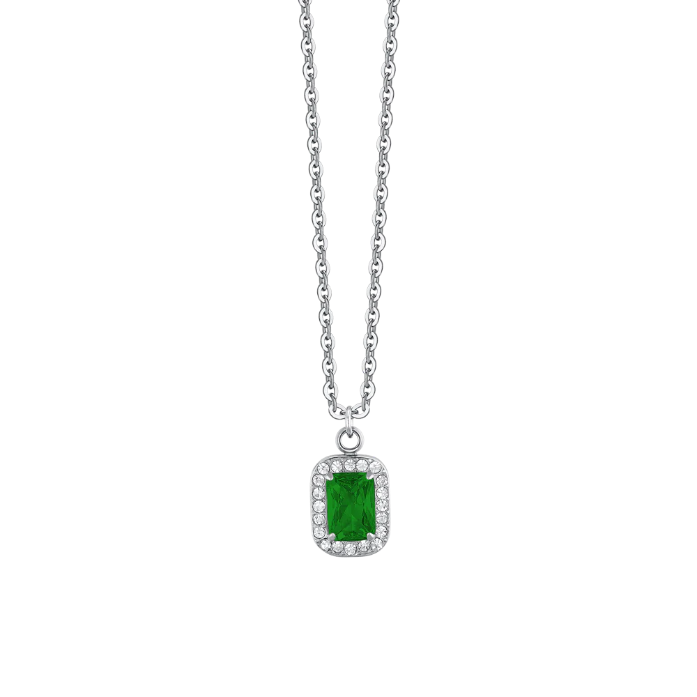 COLLANA DONNA IN ACCIAIO CRISTALLI E ZIRCONE VERDE