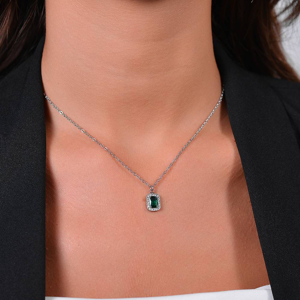 COLLANA DONNA IN ACCIAIO CRISTALLI E ZIRCONE VERDE - Image 2