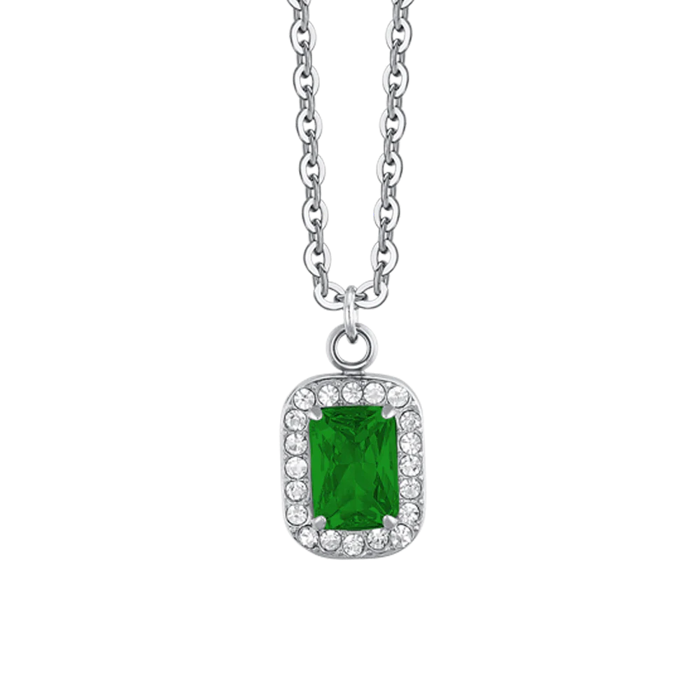 COLLANA DONNA IN ACCIAIO CRISTALLI E ZIRCONE VERDE - Image 4