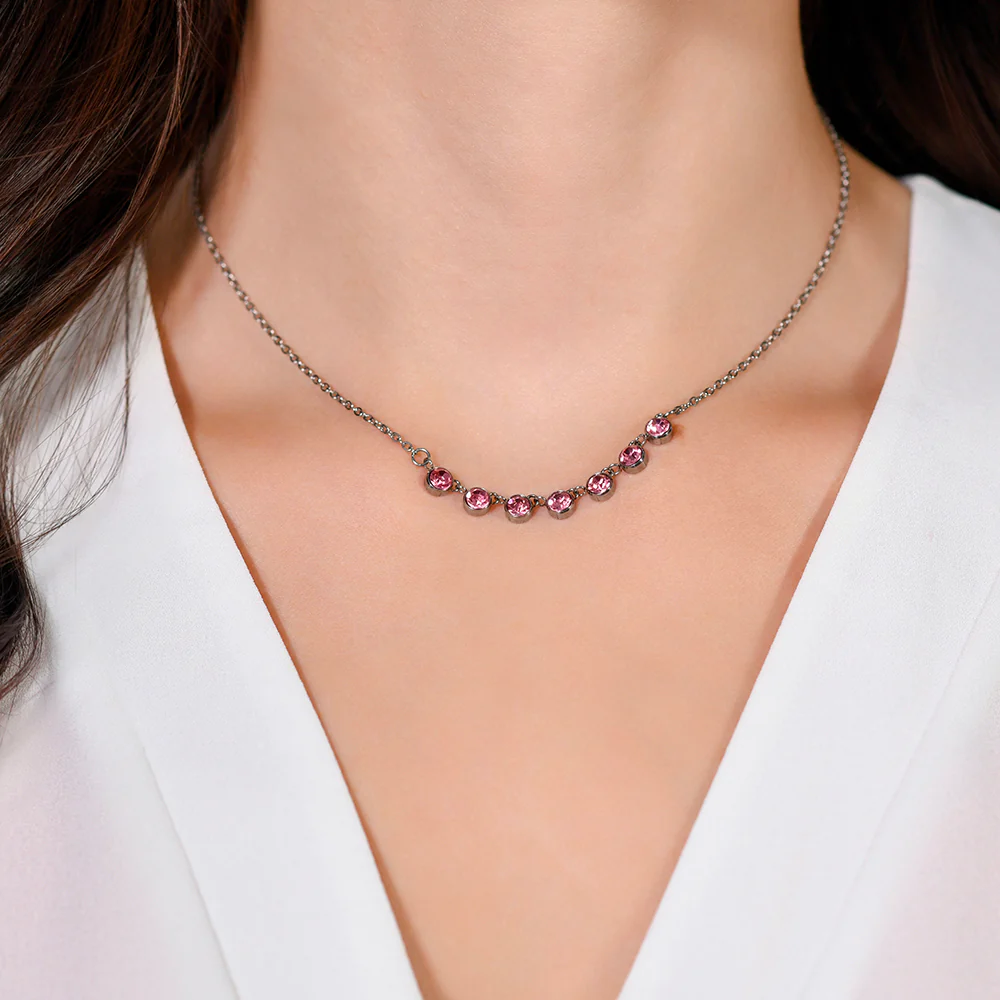 COLLANA DONNA IN ACCIAIO CRISTALLI ROSA - Image 2