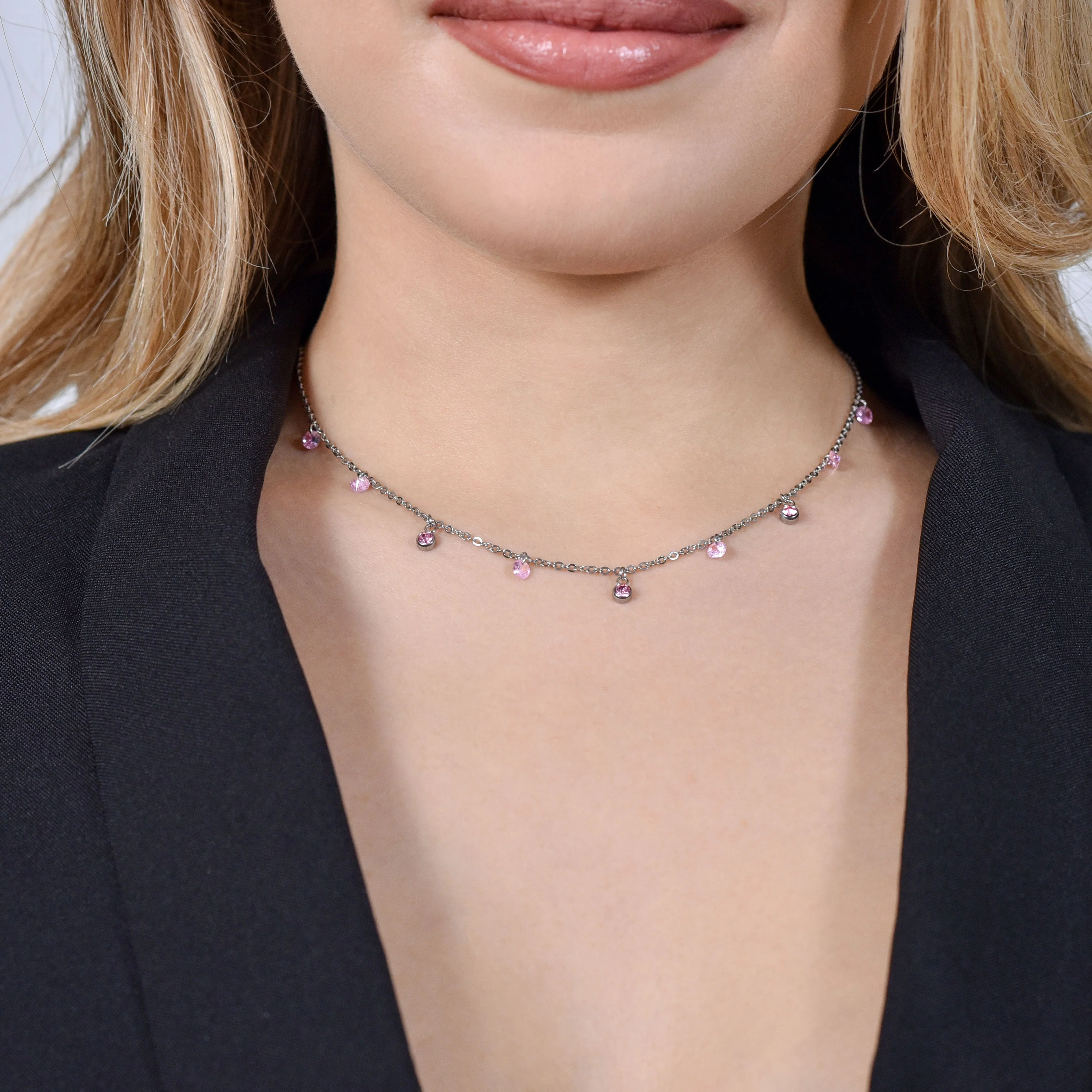 COLLANA DONNA IN ACCIAIO CRISTALLI ROSA - Image 2