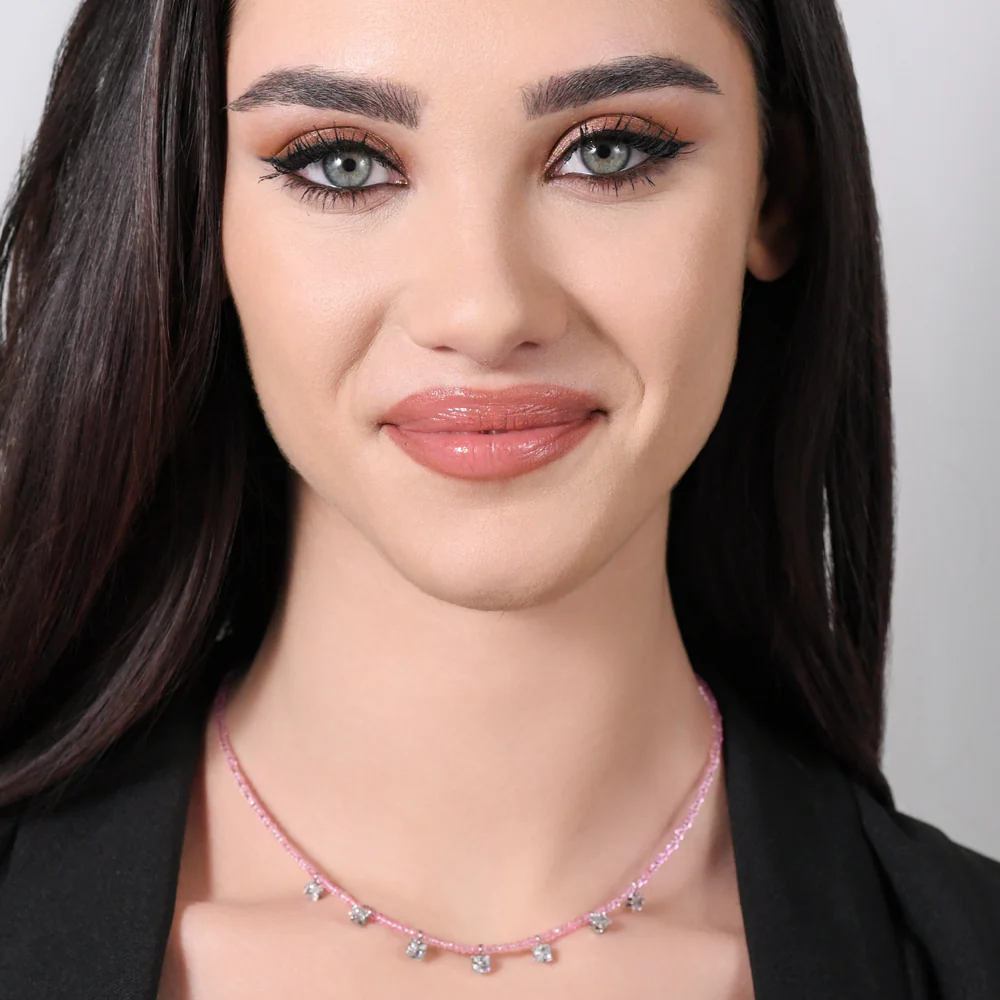 COLLANA DONNA IN ACCIAIO CRISTALLI ROSA E ZIRCONI BIANCHI - Image 3