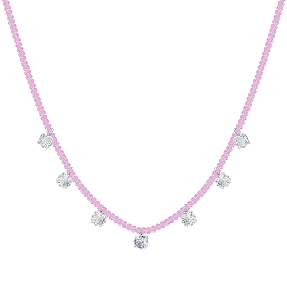 COLLANA DONNA IN ACCIAIO CRISTALLI ROSA E ZIRCONI BIANCHI - Image 4