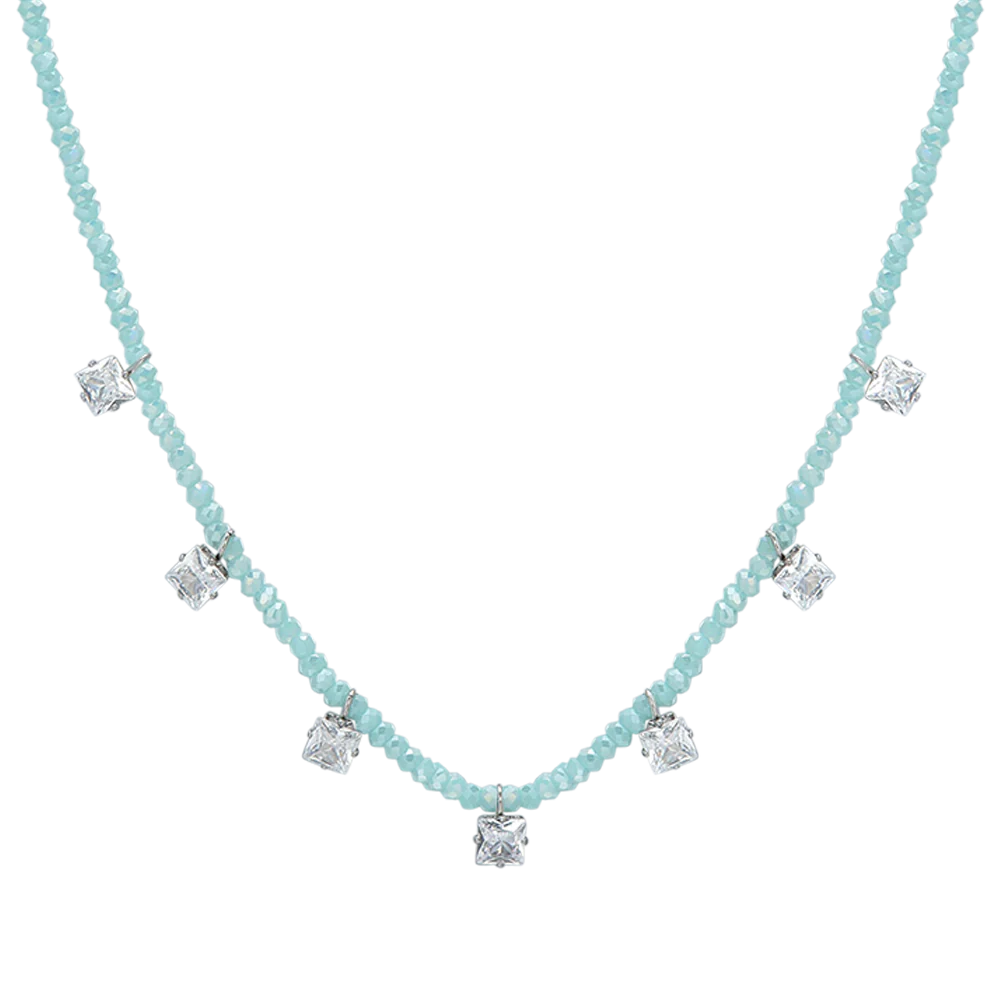 COLLANA DONNA IN ACCIAIO CRISTALLI TURCHESI E ZIRCONI BIANCHI - Image 4