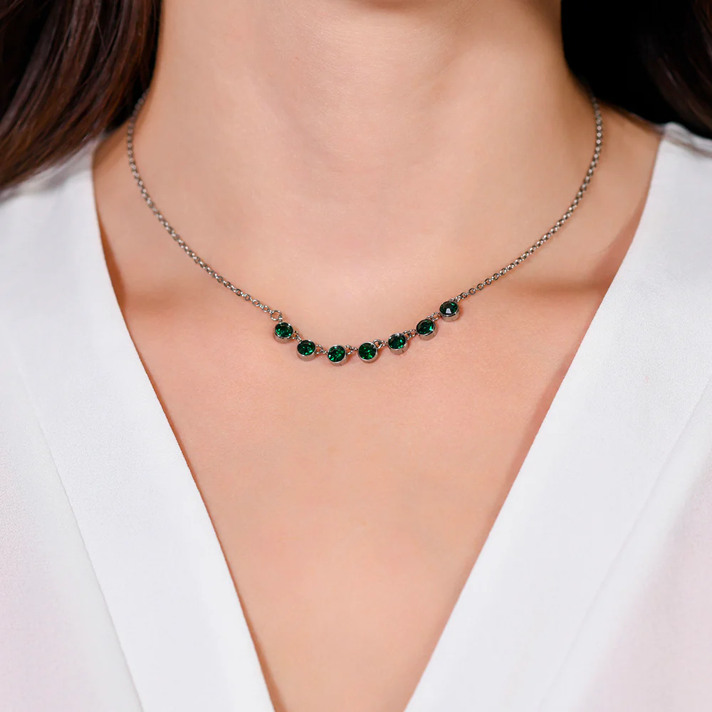COLLANA DONNA IN ACCIAIO CRISTALLI VERDE - Image 2