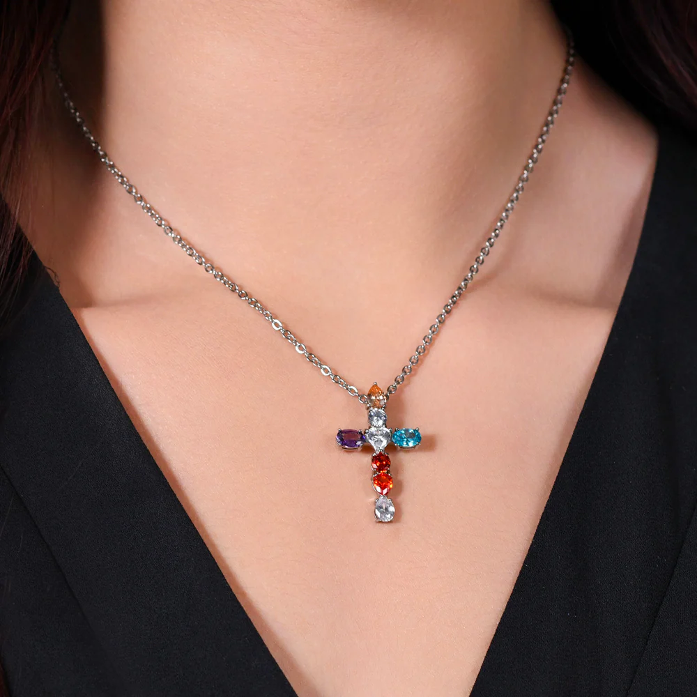 COLLANA DONNA IN ACCIAIO CROCE ZIRCONI MUTICOLOR - Image 2