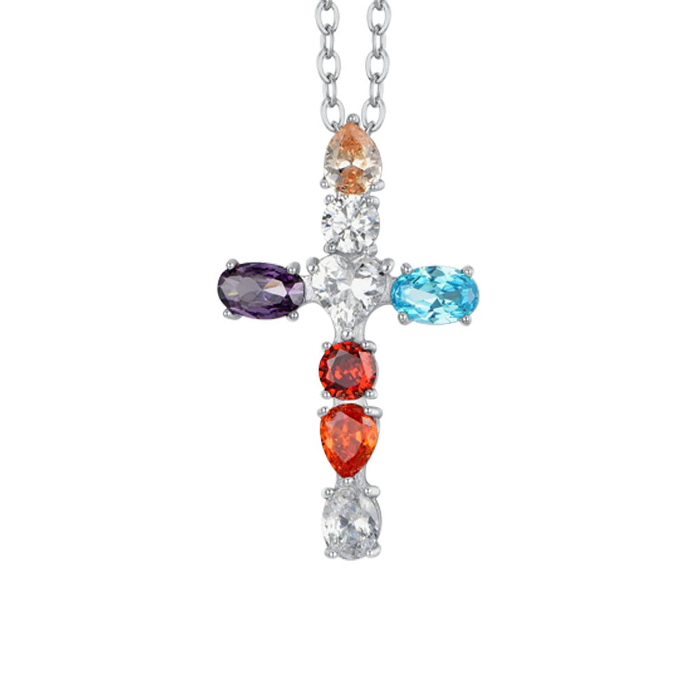 COLLANA DONNA IN ACCIAIO CROCE ZIRCONI MUTICOLOR - Image 4
