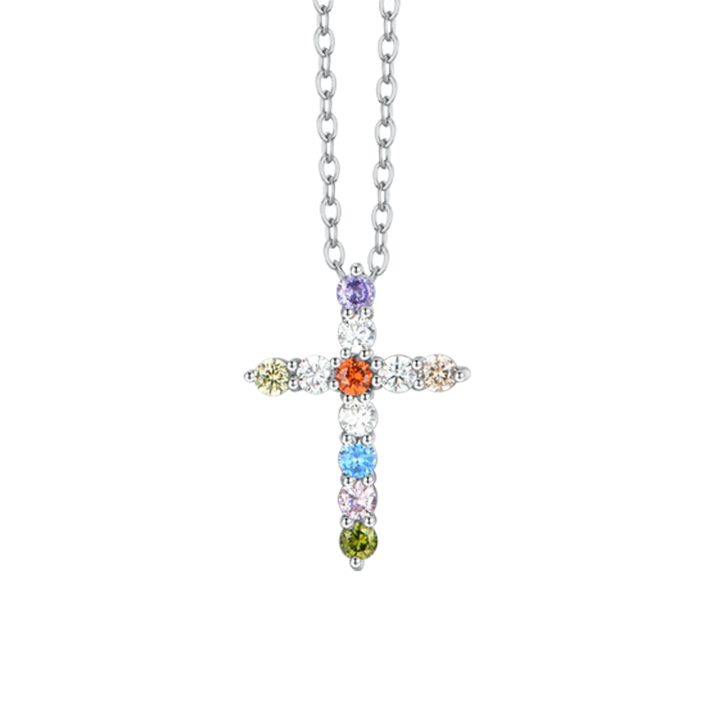 COLLANA DONNA IN ACCIAIO CROCE ZIRCONI MUTICOLOR - Image 4