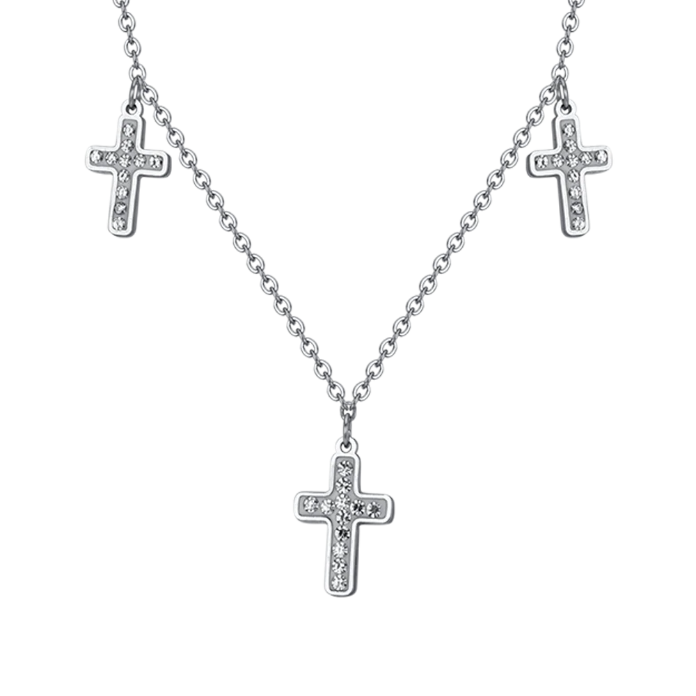 COLLANA DONNA IN ACCIAIO CROCI CON CRISTALLI BIANCHI - Image 4