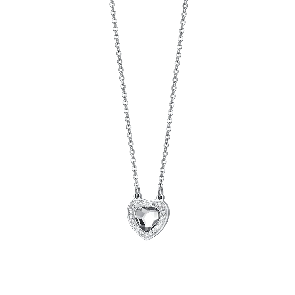 COLLANA DONNA IN ACCIAIO CUORE CRISTALLO BIANCO E CRISTALLI BIANCHI