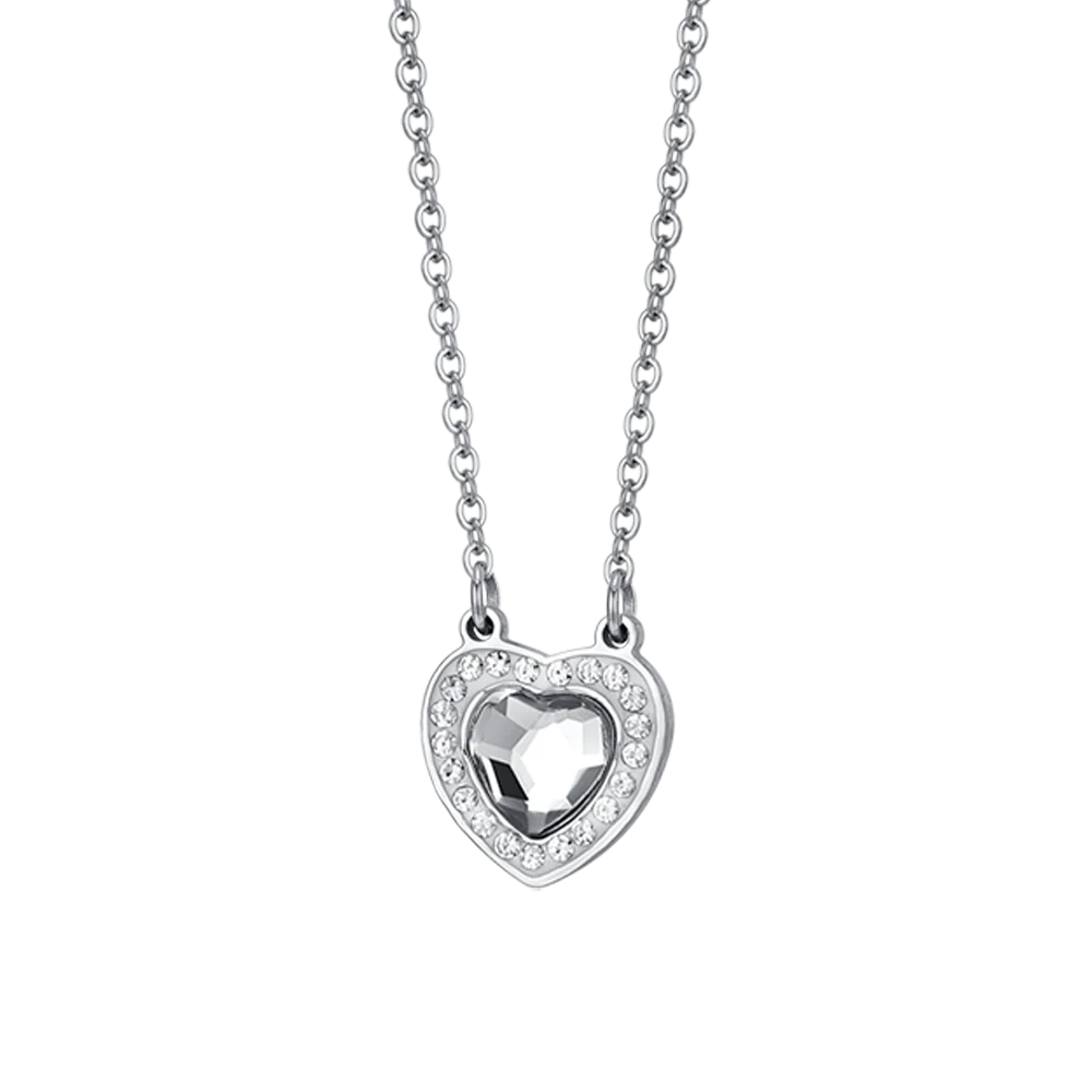 COLLANA DONNA IN ACCIAIO CUORE CRISTALLO BIANCO E CRISTALLI BIANCHI - Image 4