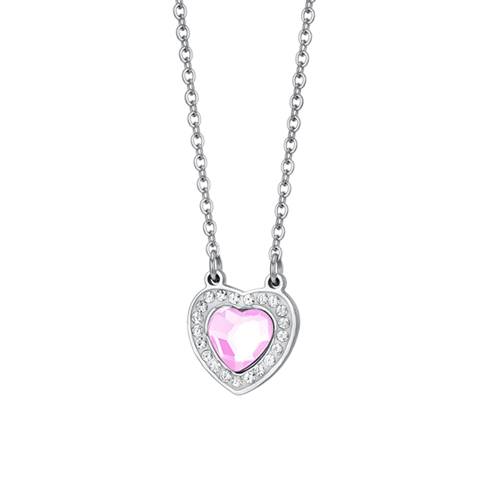 COLLANA DONNA IN ACCIAIO CUORE CRISTALLO ROSA E CRISTALLI BIANCHI - Image 4