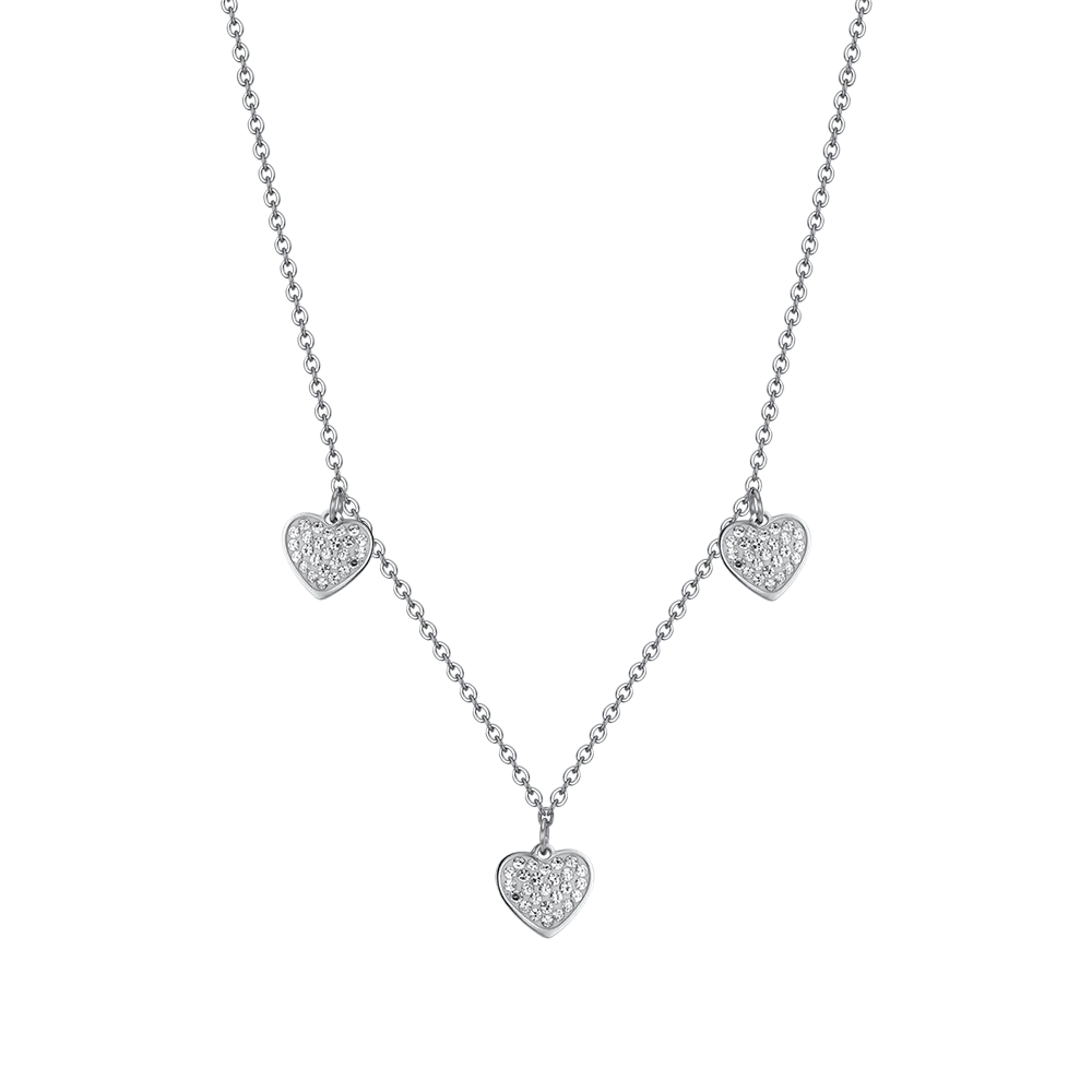 COLLANA DONNA IN ACCIAIO CUORI CON CRISTALLI BIANCHI