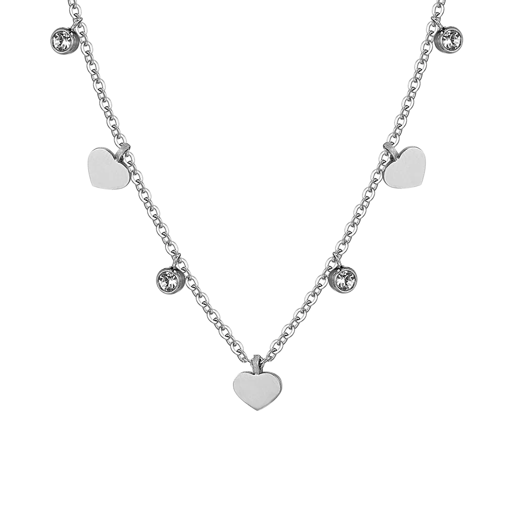 COLLANA DONNA IN ACCIAIO CUORI E CRISTALLI