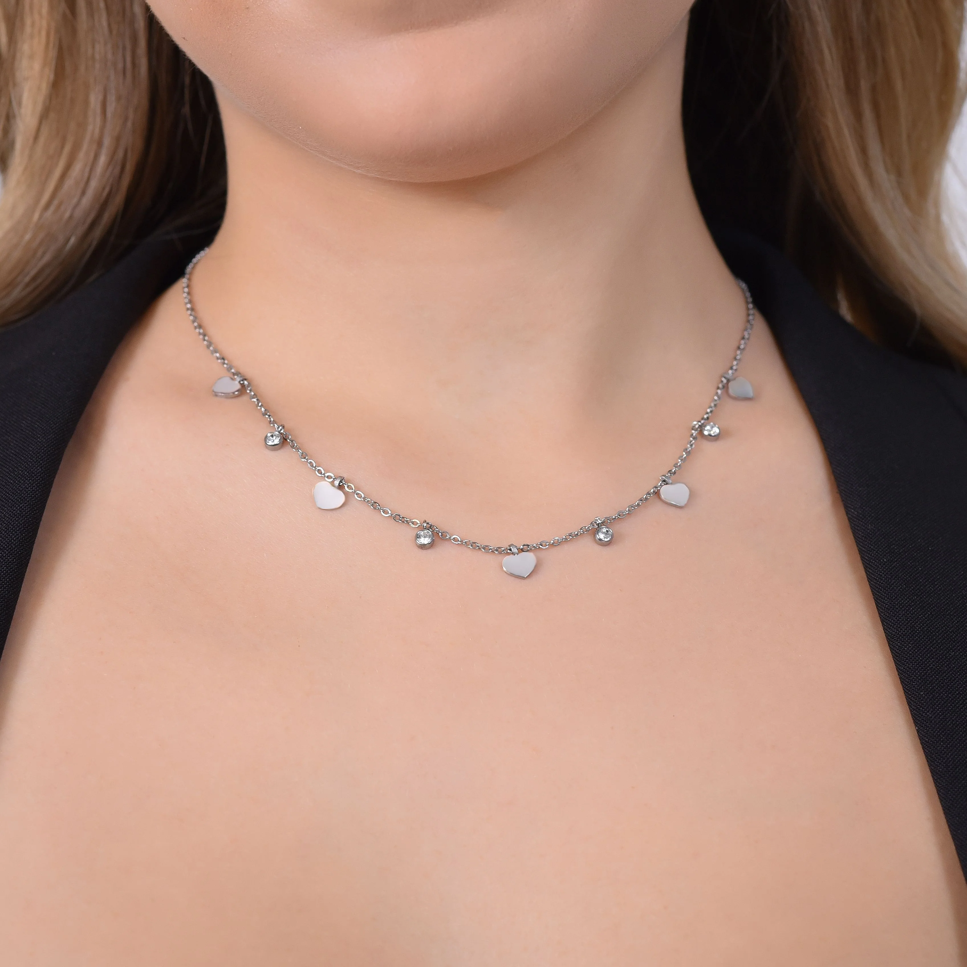 COLLANA DONNA IN ACCIAIO CUORI E CRISTALLI - Image 2