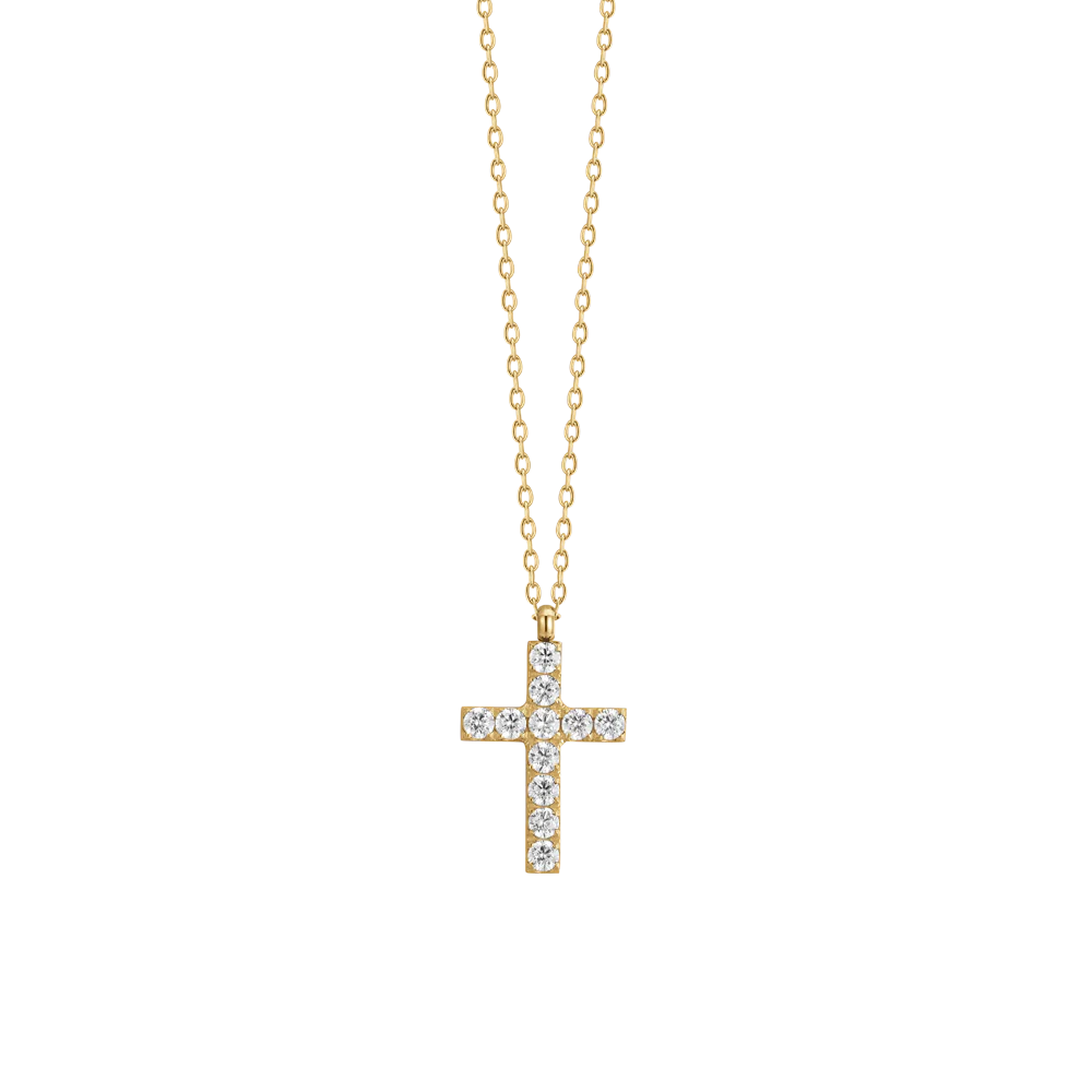 COLLANA DONNA IN ACCIAIO E IP GOLD CON CROCE E ZIRCONI BIANCHI