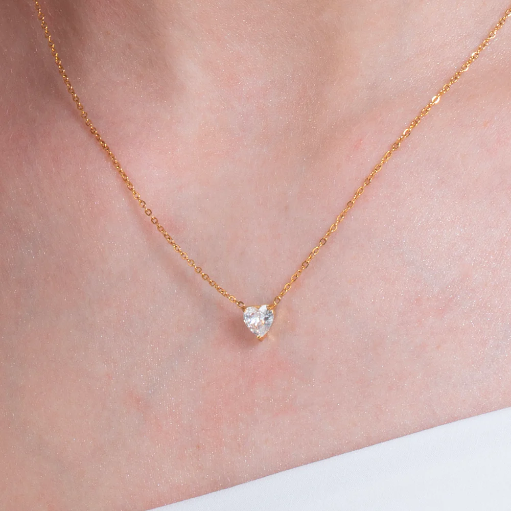 COLLANA DONNA IN ACCIAIO E IP GOLD CON CUORE CRISTALLO BIANCO - Image 2