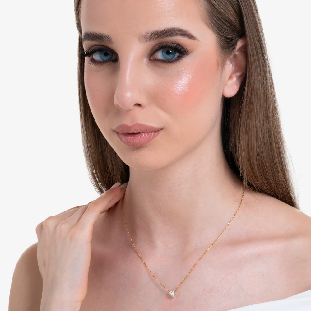 COLLANA DONNA IN ACCIAIO E IP GOLD CON CUORE CRISTALLO BIANCO - Image 3