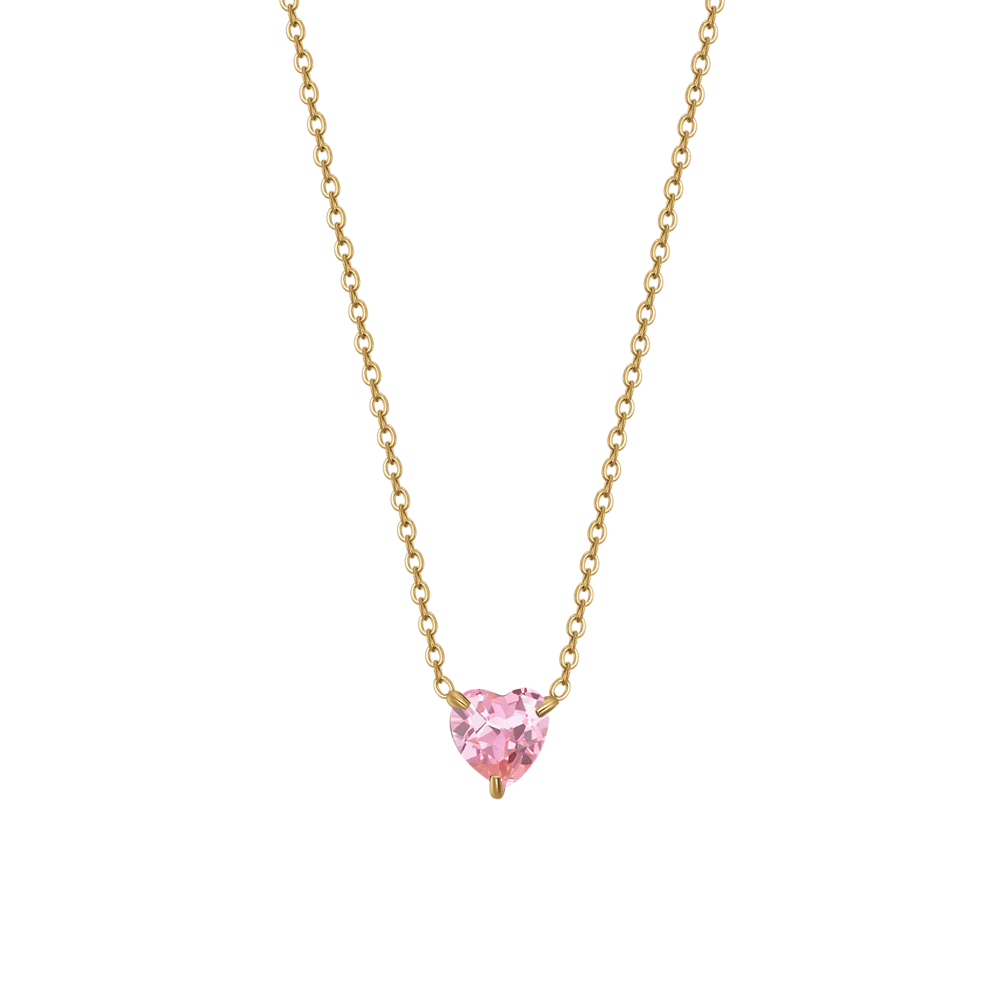 COLLANA DONNA IN ACCIAIO E IP GOLD CON CUORE CRISTALLO ROSA