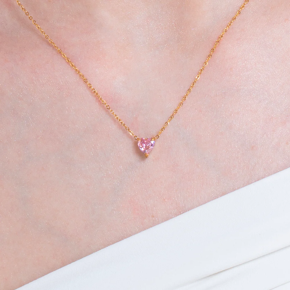 COLLANA DONNA IN ACCIAIO E IP GOLD CON CUORE CRISTALLO ROSA - Image 2