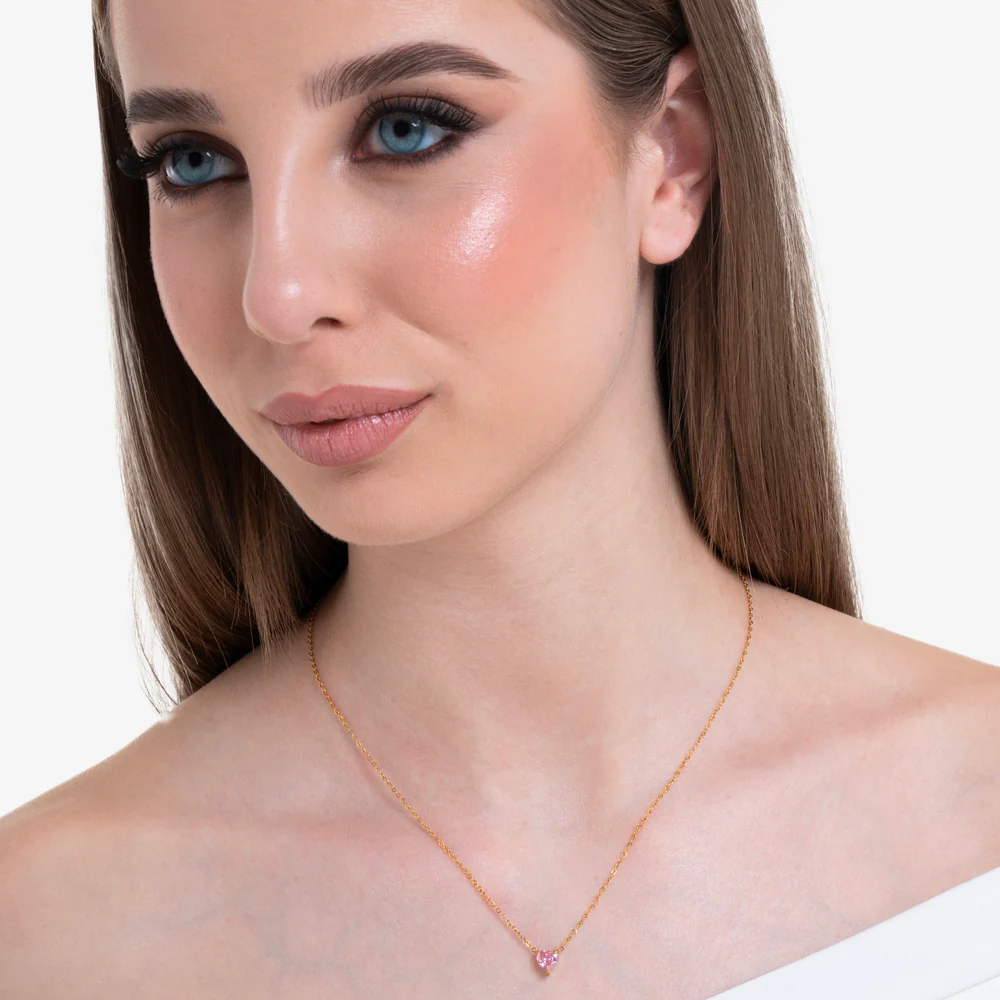 COLLANA DONNA IN ACCIAIO E IP GOLD CON CUORE CRISTALLO ROSA - Image 3