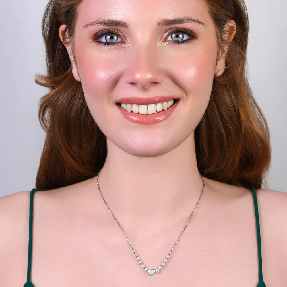 COLLANA DONNA IN ACCIAIO E PERLE BIANCHE CON CUORE - Image 3