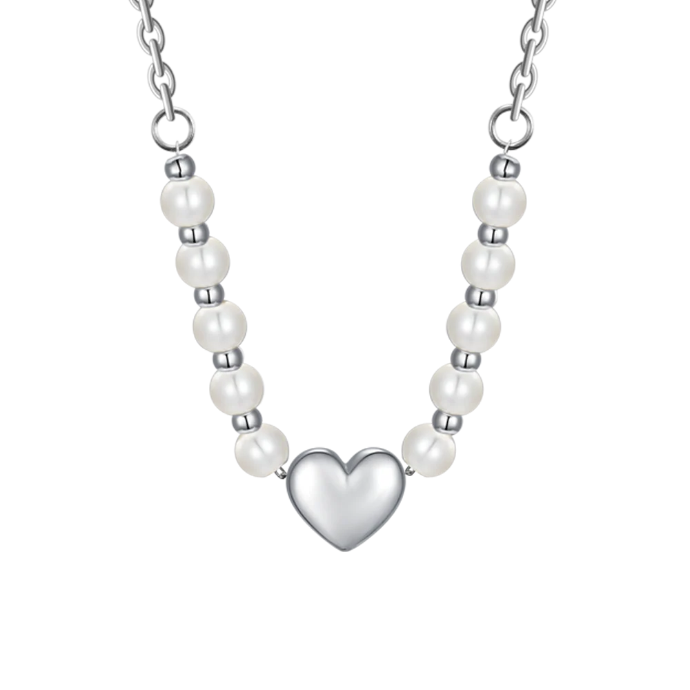 COLLANA DONNA IN ACCIAIO E PERLE BIANCHE CON CUORE - Image 4