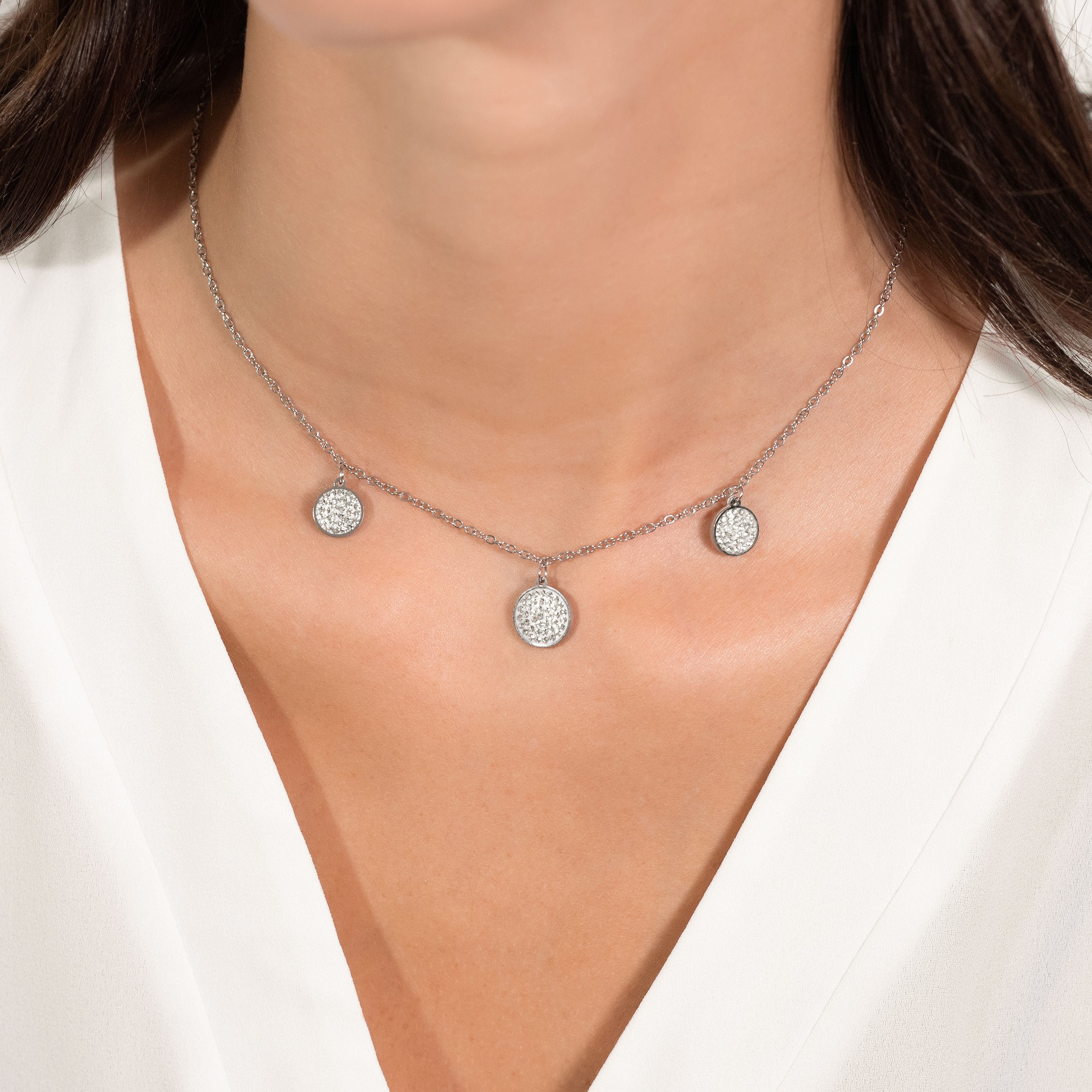 COLLANA DONNA IN ACCIAIO ELEMENTI TONDI CON CRISTALLI BIANCHI - Image 2