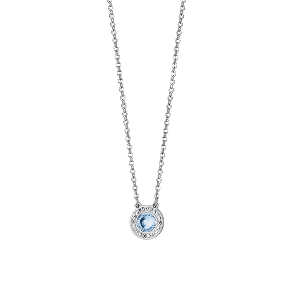 COLLANA DONNA IN ACCIAIO ELEMENTO CRISTALLO ACQUAMARINA E CRISTALLI BIANCHI