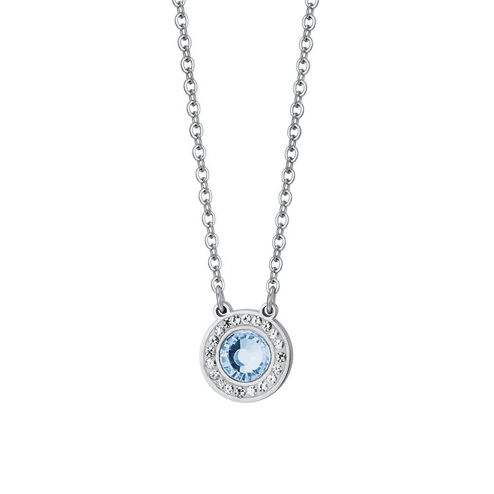 COLLANA DONNA IN ACCIAIO ELEMENTO CRISTALLO ACQUAMARINA E CRISTALLI BIANCHI - Image 4